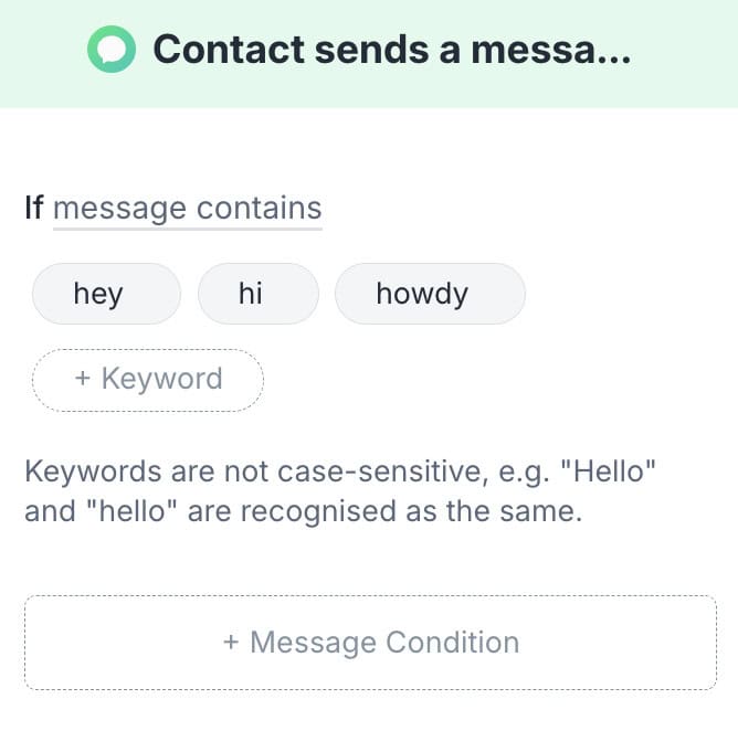 Manychat keyword greeting for SMS