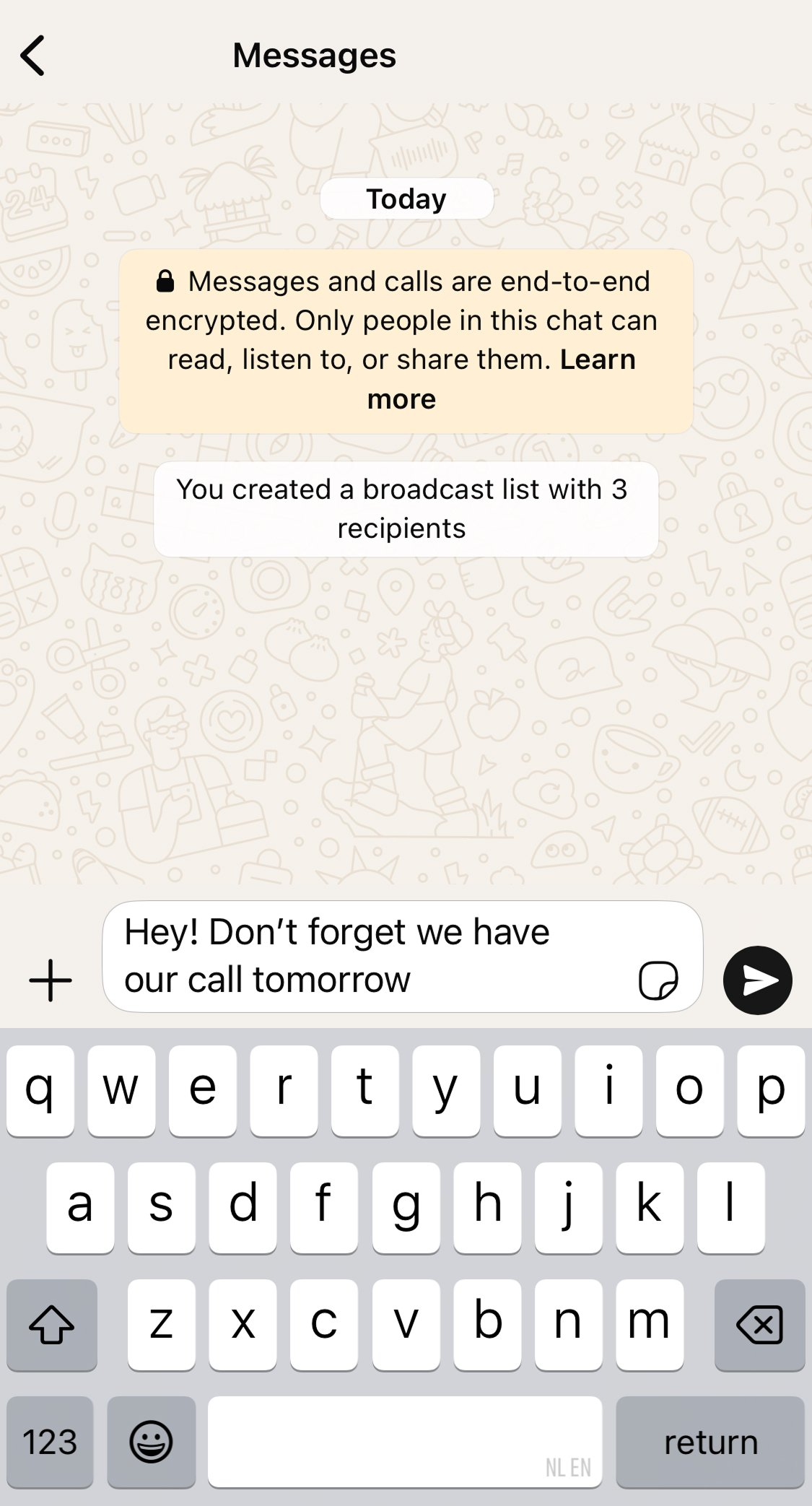 Send broadcast message in WhatsApp Business App