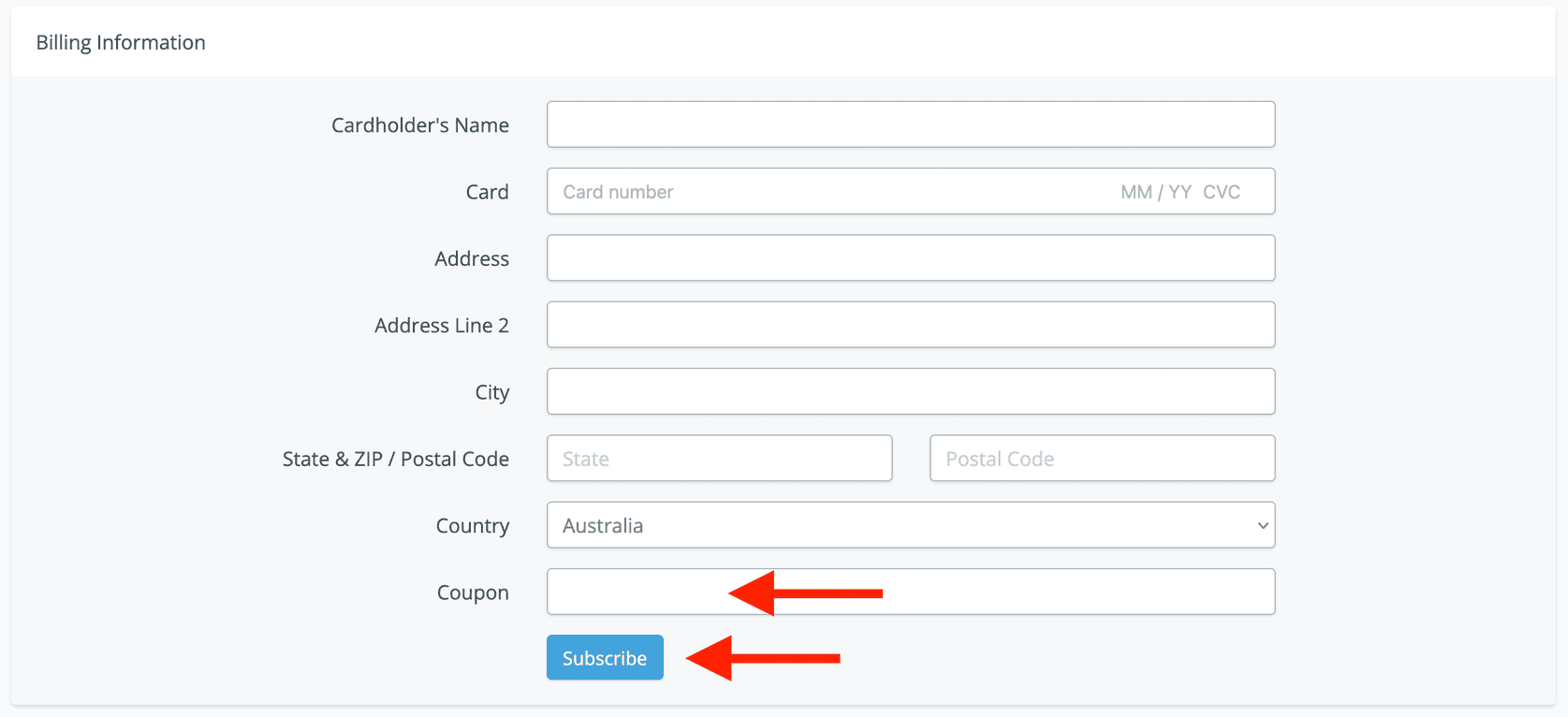 Add card in Billing section of UChat and add the coupon code