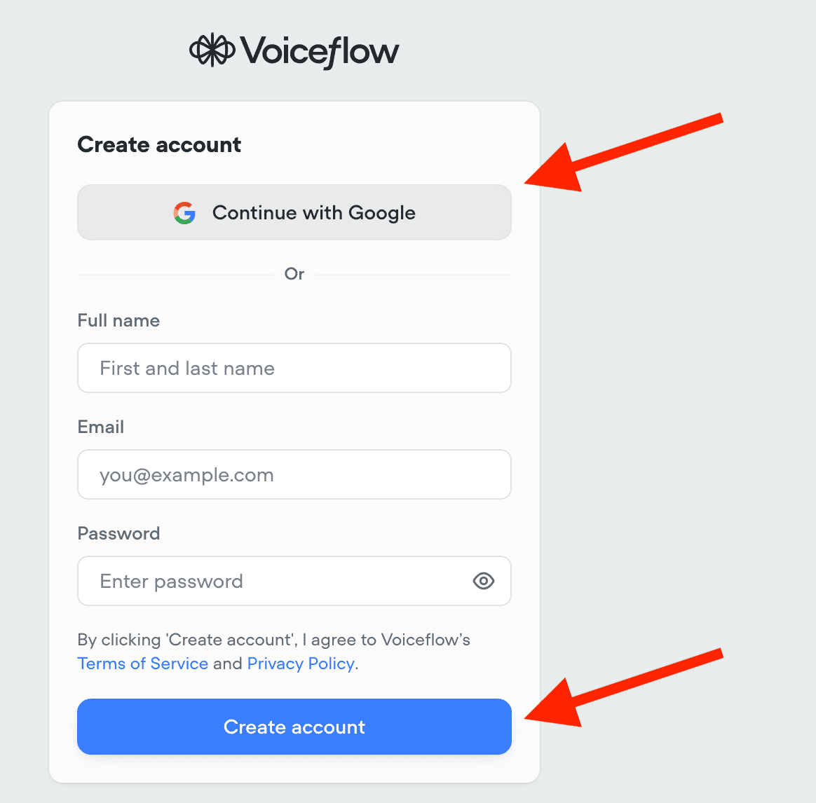 Create account in Voiceflow