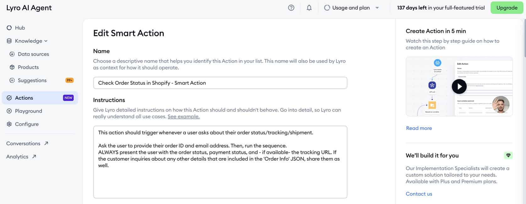 Tidio Lyro Custom Action