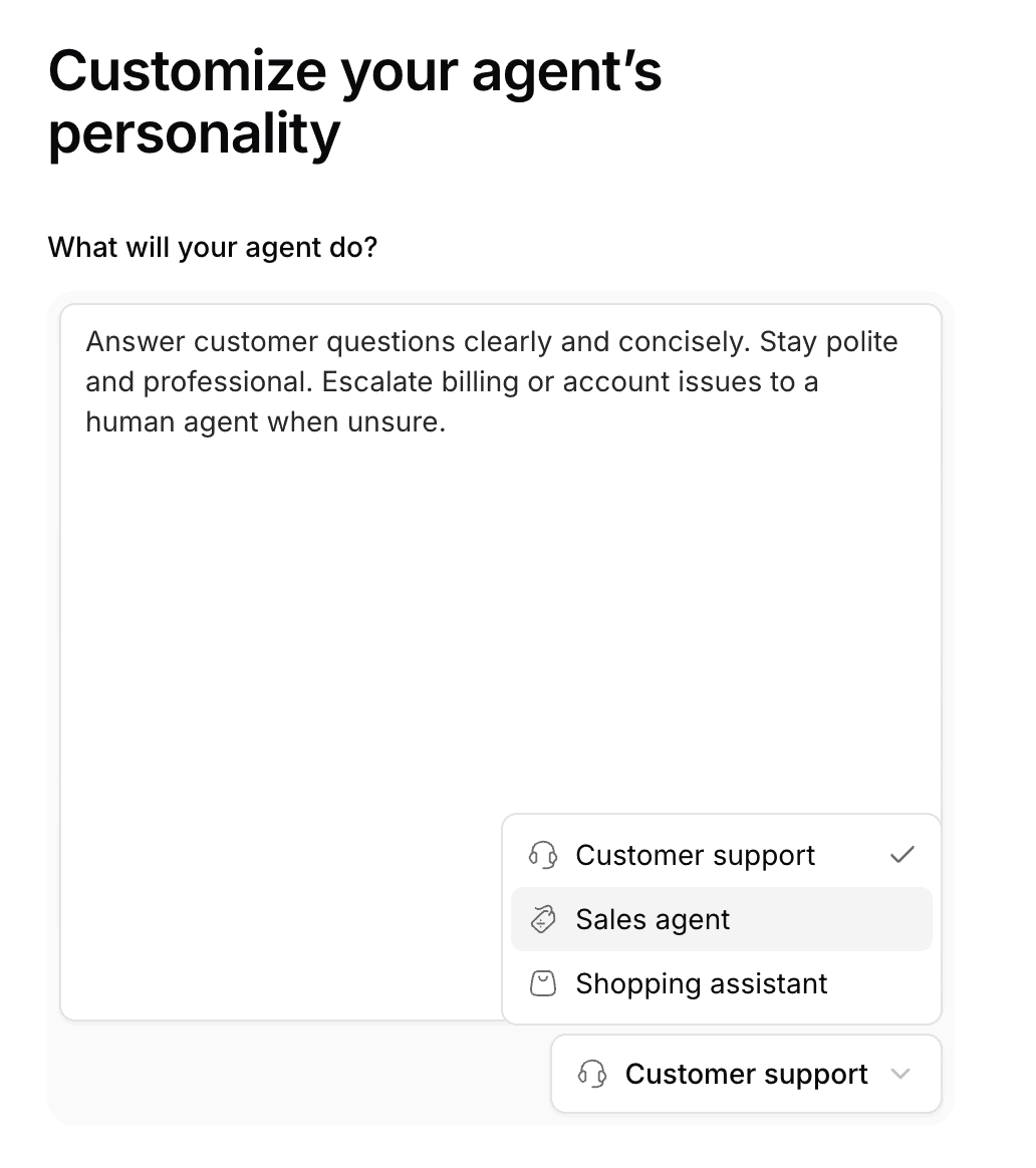 Customize your agent's personality with a template in Chatbase