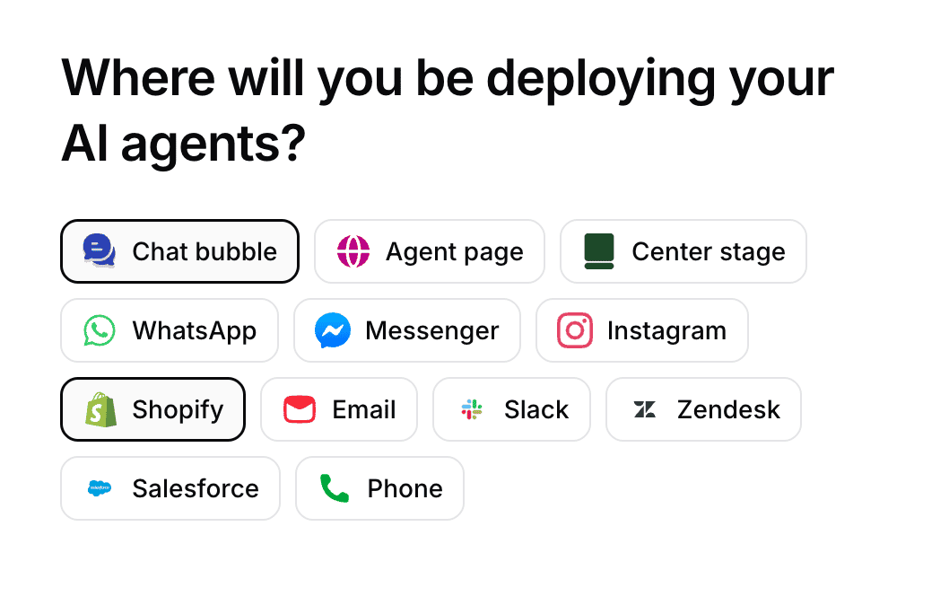 Select where you will be deploying your AI agent in Chatbase