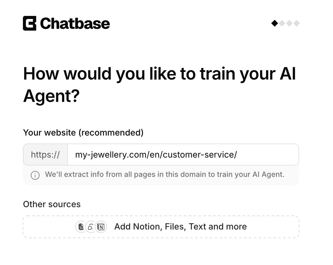 Fill in your website URL to train your AI Agent in Chatbase