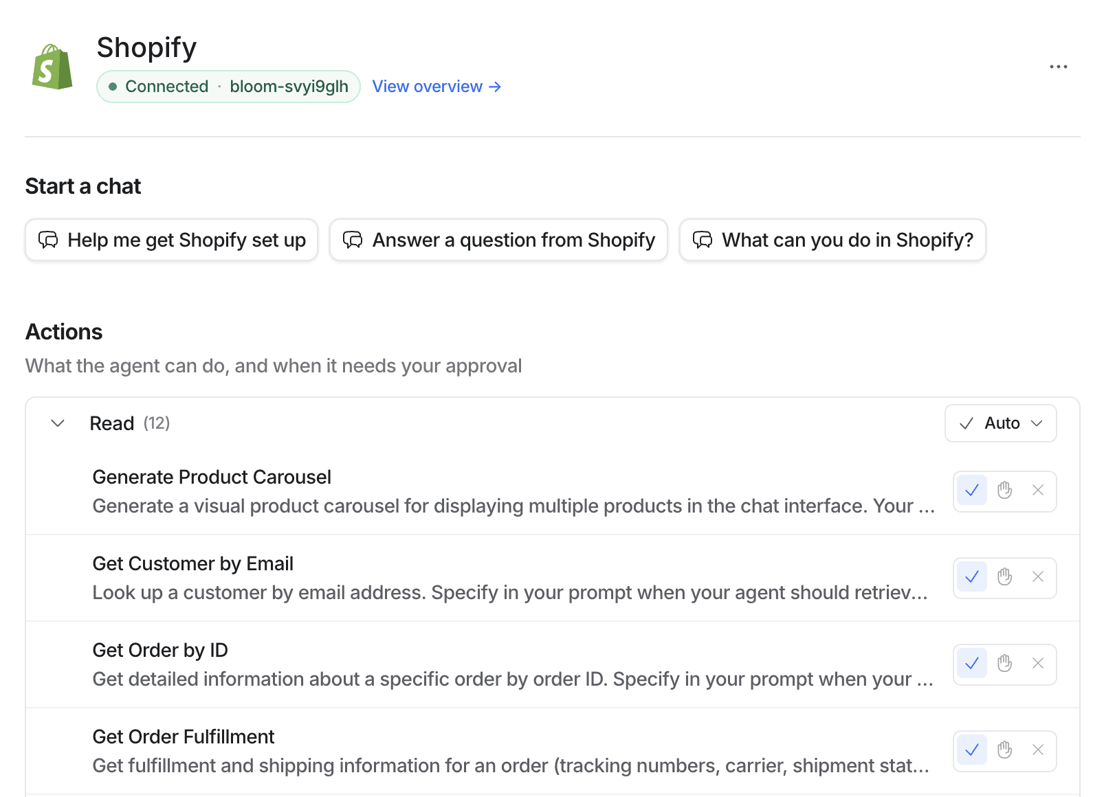 See the actions your agent can take inside a connected integration in Eesel AI